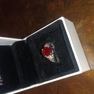 Elegant Sterling Silver and Red Gemstone Ring